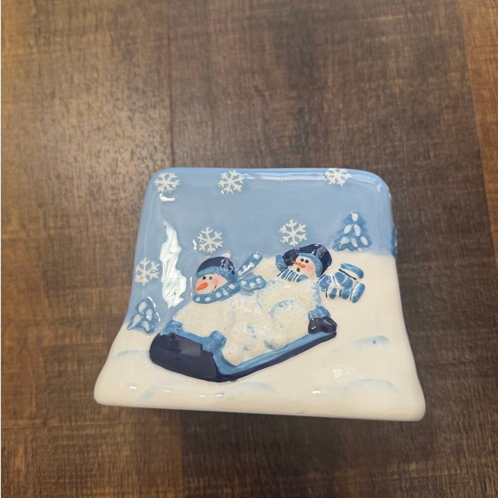 Hidden Valley Snowman Napkin Holder Hand Painted Ironstone Winter Decor